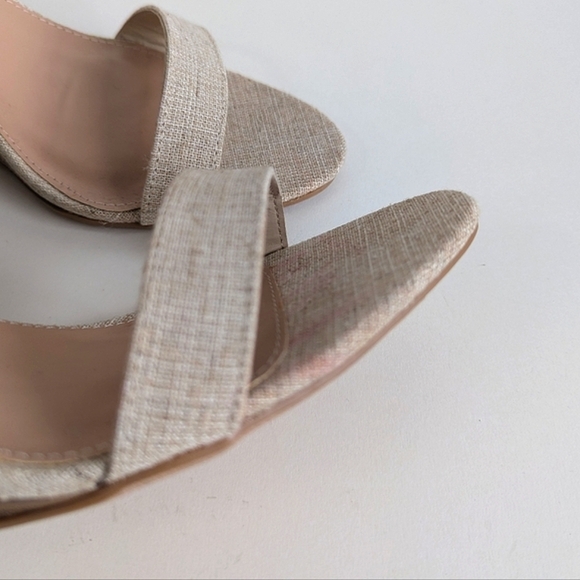 JustFab Liota Sandal Ankle Strap Stacked Heel Open Toe Linen Natural Beige sz 10 - Picture 7 of 12